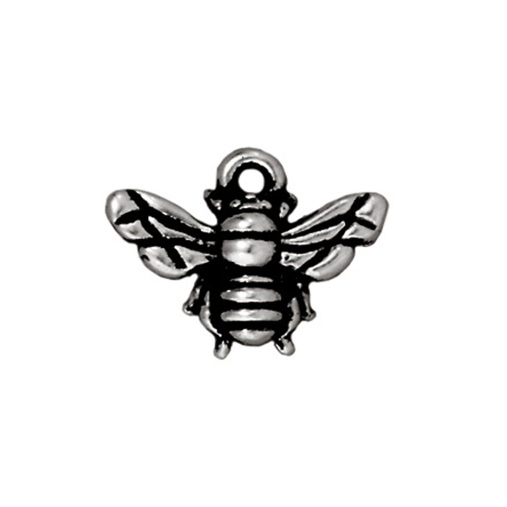 Charms & Solderable Accents Honeybee Charm, Silver Plated Pewter, 15.7mm